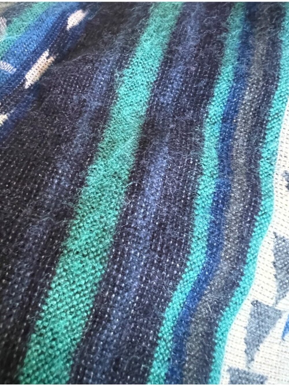 Ecuadorian Poncho Kids 8 Handmade Alpaca Wool Hood & Fringe Blue White Turquoise - Picture 11 of 12